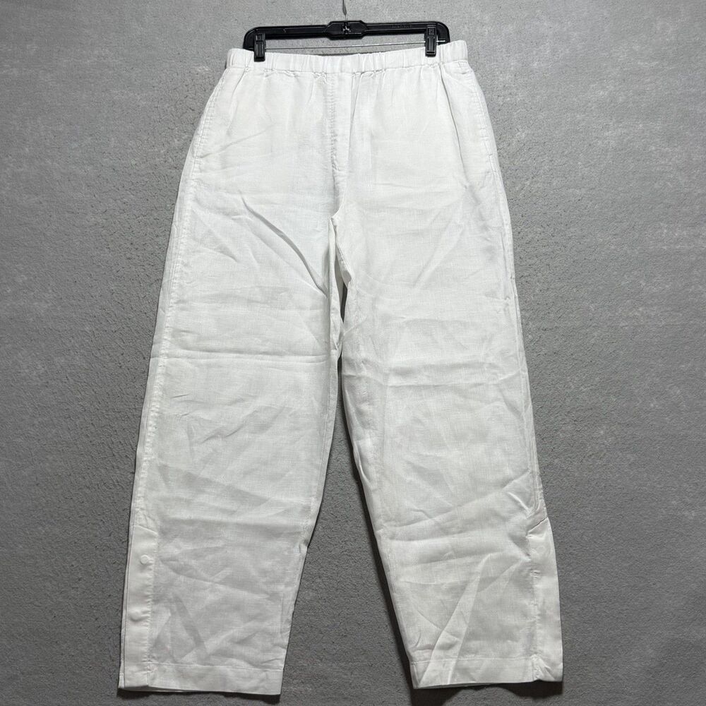 COS Trousers Pant Women’s 10 White Linen Straight Leg Pull On Pockets Inseam 28”